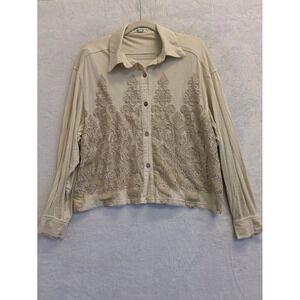 Gimmicks Embroidered Top Button Up Long‎ Sleeve Beige Womens Size S
